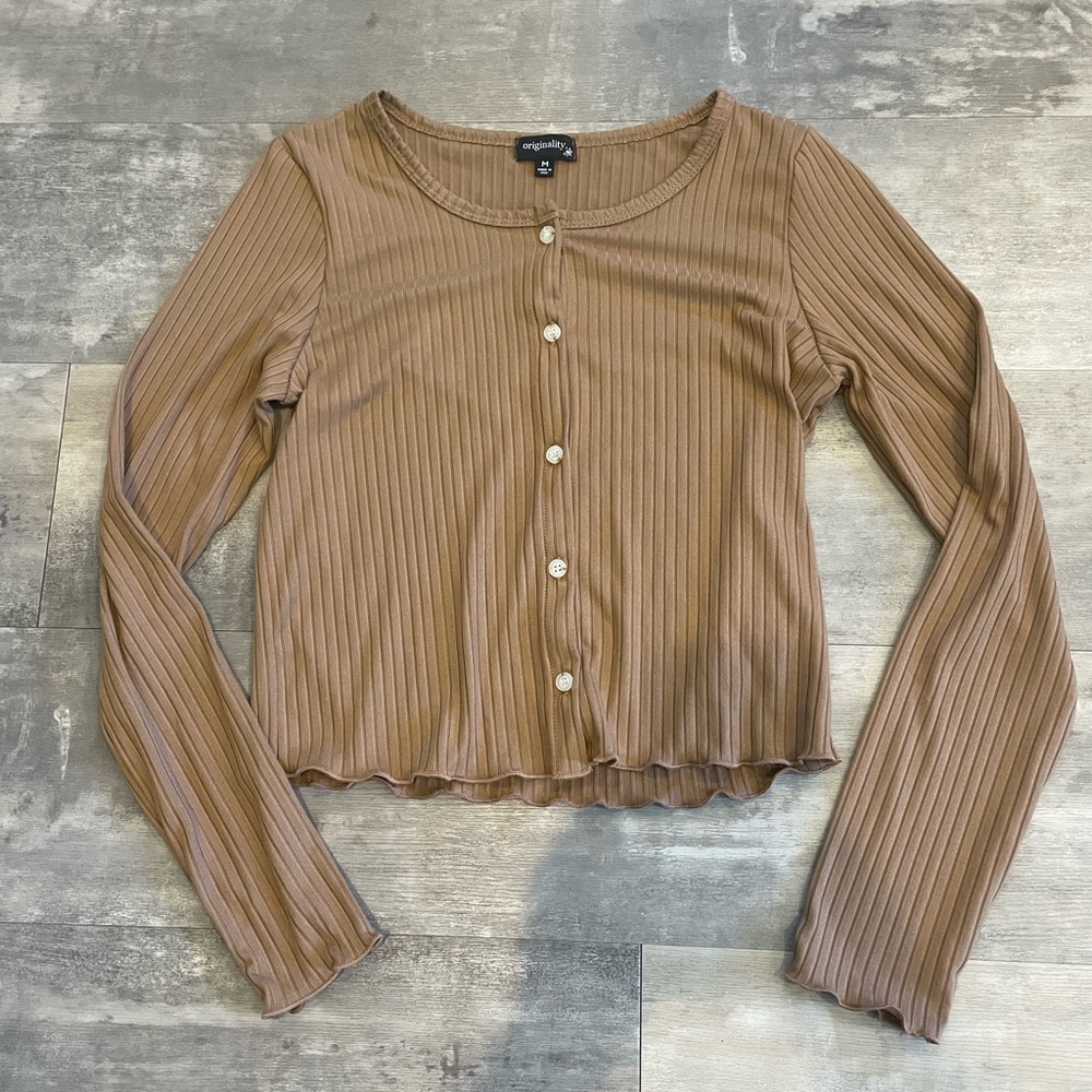 brown button up shirt